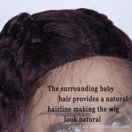 FZY Braid Hair Wig Synthetic Hair Ombre Burgundy  Wigs 4 Long Box Braided 360 Lace Wigs  with baby hair For Black Women